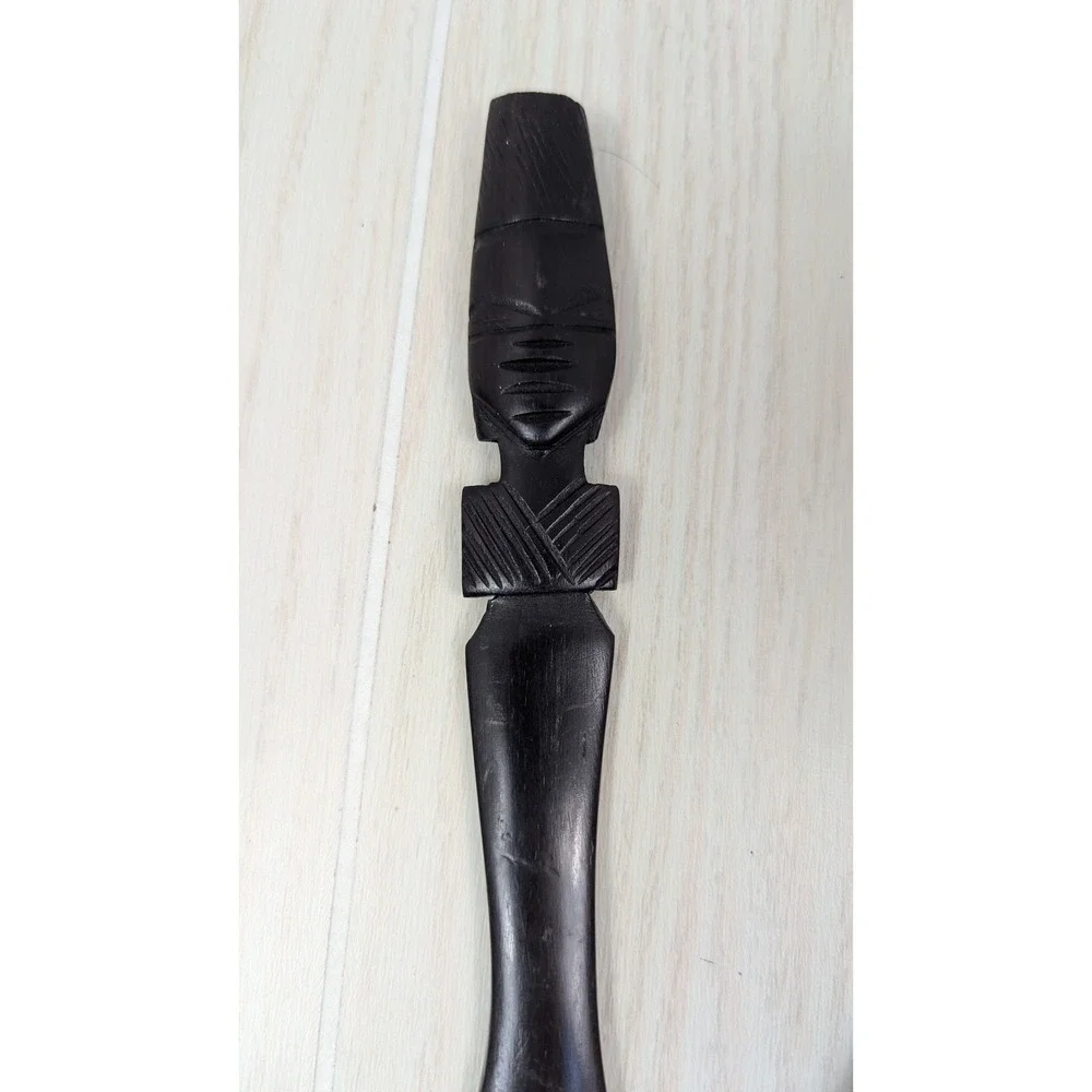 African hand carved Salad Spoon Fork Decor Black Brown Wood Elephant Tribal